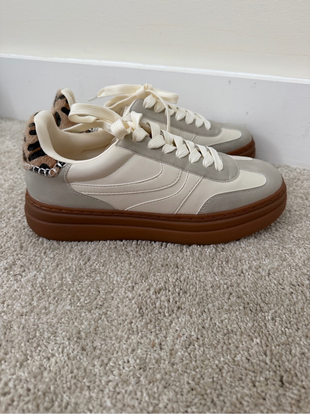 BRAND NEW never worn Women's Cream & Brown Platform Sneakers with Leopard Accent